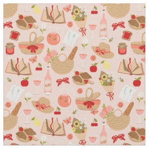 Tissu panier de pique-nique de cottagecore rose