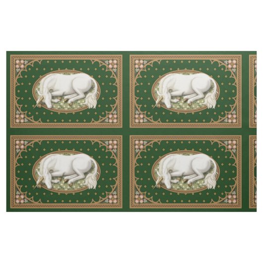 Tissu Panneau médiéval 1/4 yd Unicorne vert dormant (Yard)