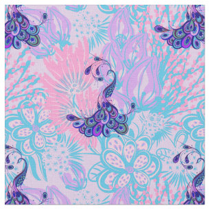 tissu paon rose floral