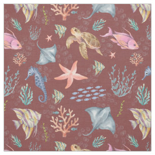 Tissu Papier Vie Océan Aquarelle Sangria Grise Texturée