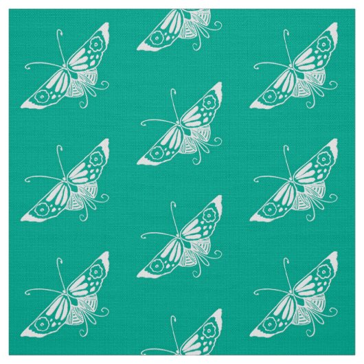 Tissu Papillon Déco Stylisé, Turquoise (Échantillon)