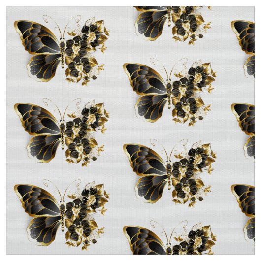 Tissu Papillon fleur d'or avec orchidée noire (Échantillon)