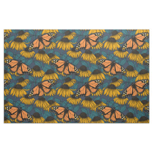 Tissu Papillon monarque sur confluents jaunes