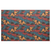 Tissu Papillon monarque sur des fleurs rouges (Yard)