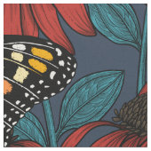 Tissu Papillon monarque sur des fleurs rouges (Fermer)