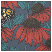 Tissu Papillon monarque sur des fleurs rouges (Échantillon)