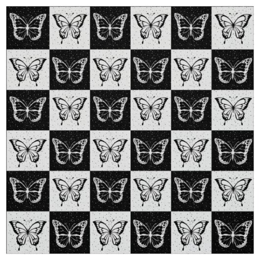 Tissu Papillon noir et blanc À damiers (Échantillon)