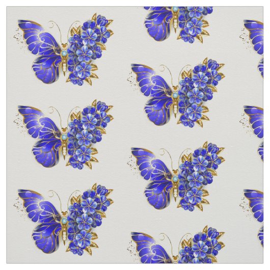 Tissu Papillon saphir à fleurs (Échantillon)
