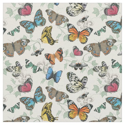 Tissu Papillons Botaniques Impression Luscique (Fermer)