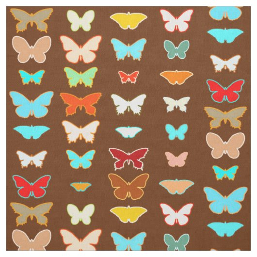 Tissu Papillons, brun, turquoise et corail (Échantillon)