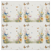 Tissu Papillons D'Aquarelle Et Fleurs sauvages, (Échantillon)