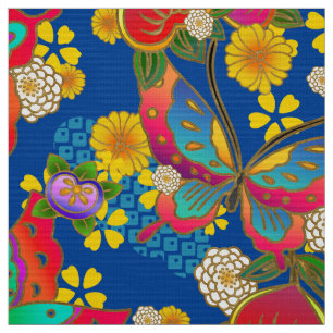 Tissu Papillons et fleurs motifs kimonos japonais