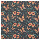 Tissu Papillons et fleurs orange (Échantillon)