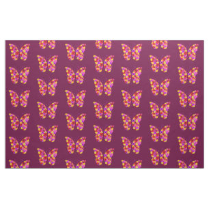 Tissu Papillons Motif sur le vin rouge