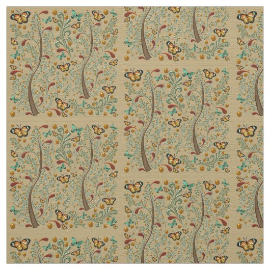 Tissu Papillons Nouveau et orangers (Échantillon)