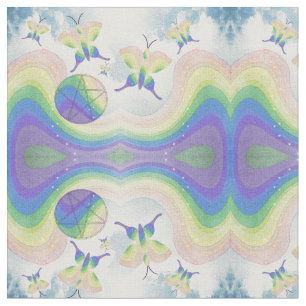 Tissu Papillons, Nuages, Arcs-en-ciel et Pentacles