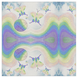 Tissu Papillons, Nuages, Arcs-en-ciel et Pentacles