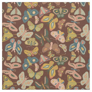 Tissu Papillons Papillons d'art populaire Bleu rose Brow