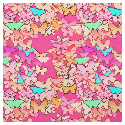 Tissu Papillons, roses multiples et profondes (Échantillon)