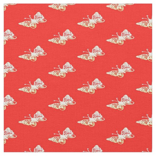 Tissu Papillons sur rouge (Fermer)