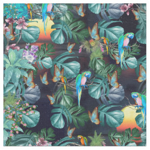 Tissu Paradis de la flore tropicale au coucher du soleil