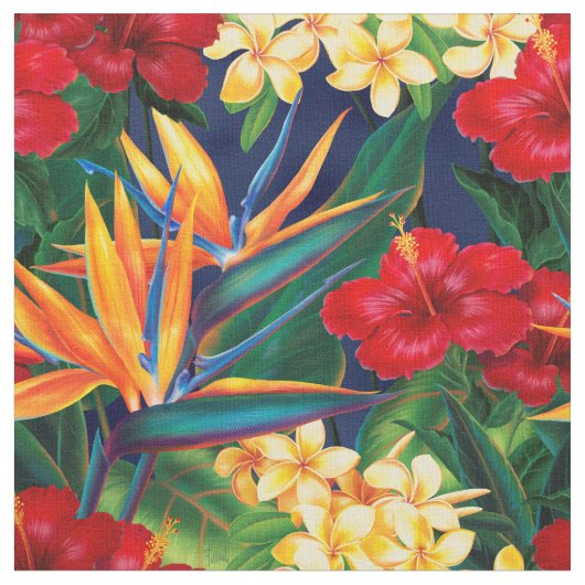 Tissu Paradis tropical Floral hawaïen (petit) (Fermer)