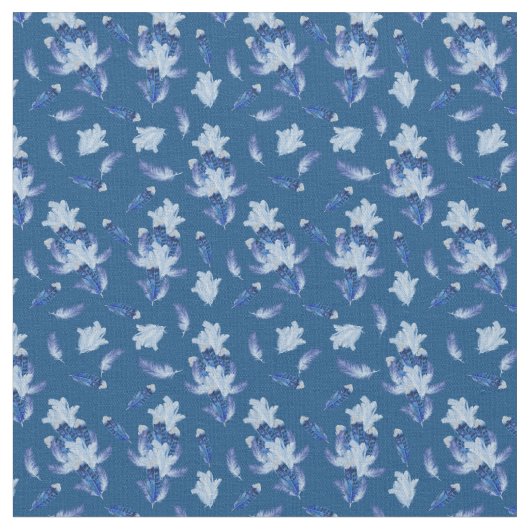 Tissu Parrot Exotique-Blanc Bleu Plumes Répéter (Fermer)