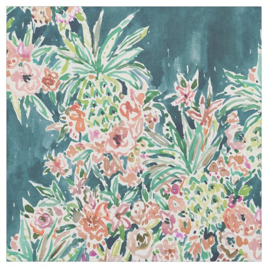Tissu PARTIE Boho tropical luxuriant d'ANANAS floral (Échantillon)