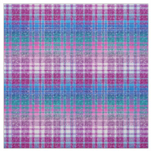 Tissu Parties scintillant Ombre Plaid en bleu rose viole