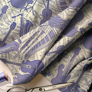 Tissu Partition et instruments violet/ivoire ID481