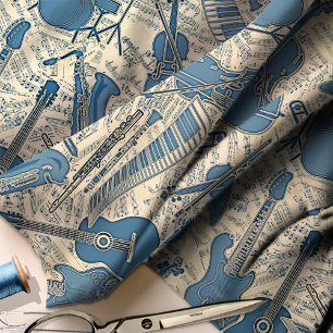 Tissu Partition Musique et instruments Blue/Ivory ID481