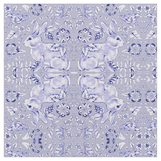 Tissu Pastel Blue & White Lapin Lapin Bird Petite Impres (Fermer)