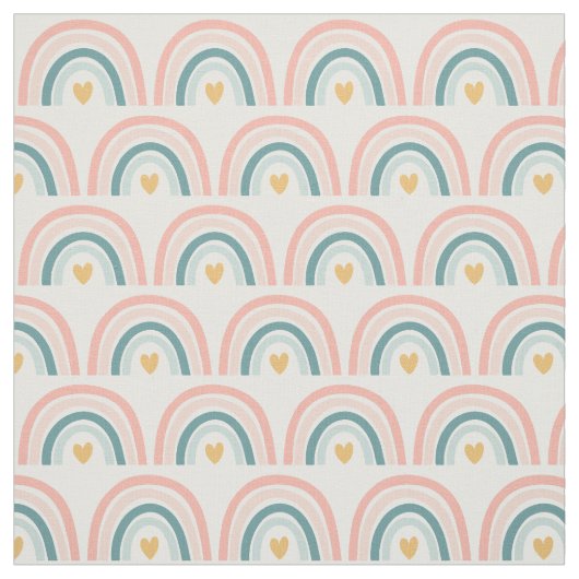 Tissu Pastel Boho Rainbows-Pink, Blues, Gold Fabric (Échantillon)