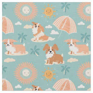 Tissu Pastel Summer Days à la plage avec les Doggos