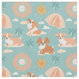 Tissu Pastel Summer Days à la plage avec les Doggos