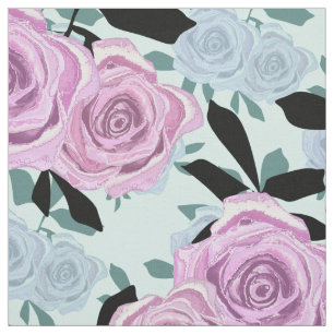 Tissu Pat fleurs vintage bleu rose sans couture