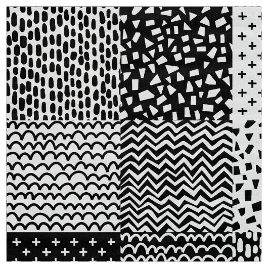 Tissu Patchwork Abstrait - Noir et Blanc (Échantillon)