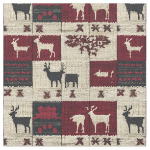Tissu Patchwork croisé rustique Folk Holiday Motif