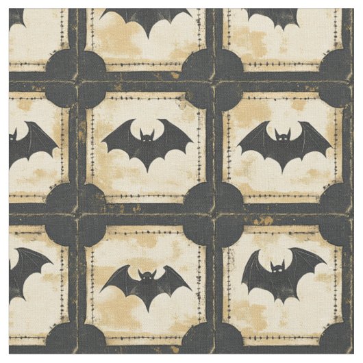 Tissu Patchwork de Grunge Denim Halloween avec chauves-s (Fermer)