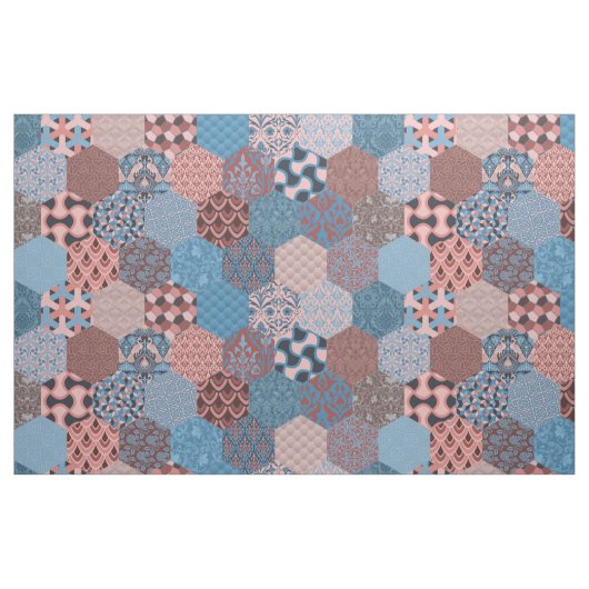 Tissu Patchwork Hexagons Cornflower et Rose (Fat Quarter)