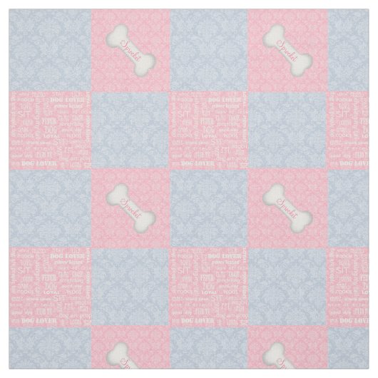 Tissu Patchwork rose et bleu Damask avec nom (Échantillon)
