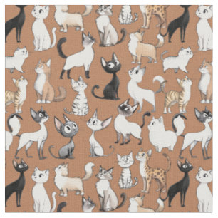 Tissu Patte de chat drôle - terre cuite