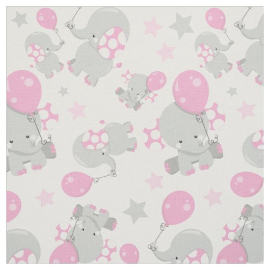 Tissu Pattern of Elephants, Cute Elephants - Pink Gray (Échantillon)