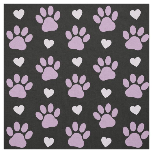 Tissu Pattern of paws, Dog paws, Lilac paws, Hearts (Échantillon)
