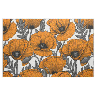 Tissu Pavot orange sur blanc