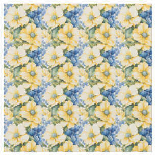 Tissu Pays Français Fleurs jaunes et bleues