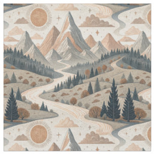 Tissu Paysage Abstrait de Montagne et de Rivière dans le