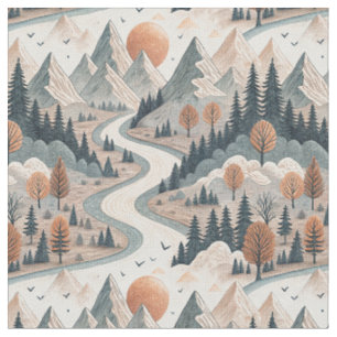 Tissu Paysage de montagne et rivière Motif abstrait Boho