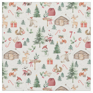 Tissu Paysage hivernal scandinave forêt Noël