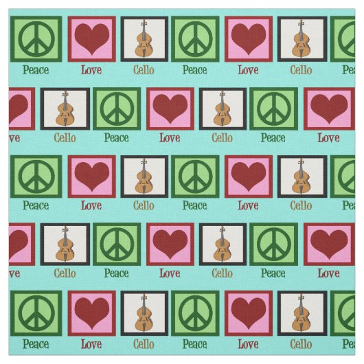 Tissu Peace Love Cello Cute Turquoise (Échantillon)